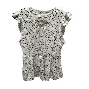 Monteau White and Black Flutter Sleeve Blouse with Peter Pan Collar